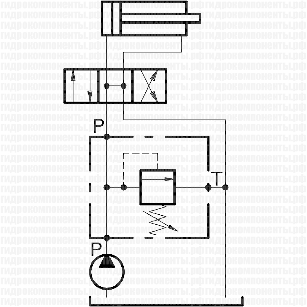 Схема применения гидравлического клапана VMP L 1/4 Oleodinamica Marchesini